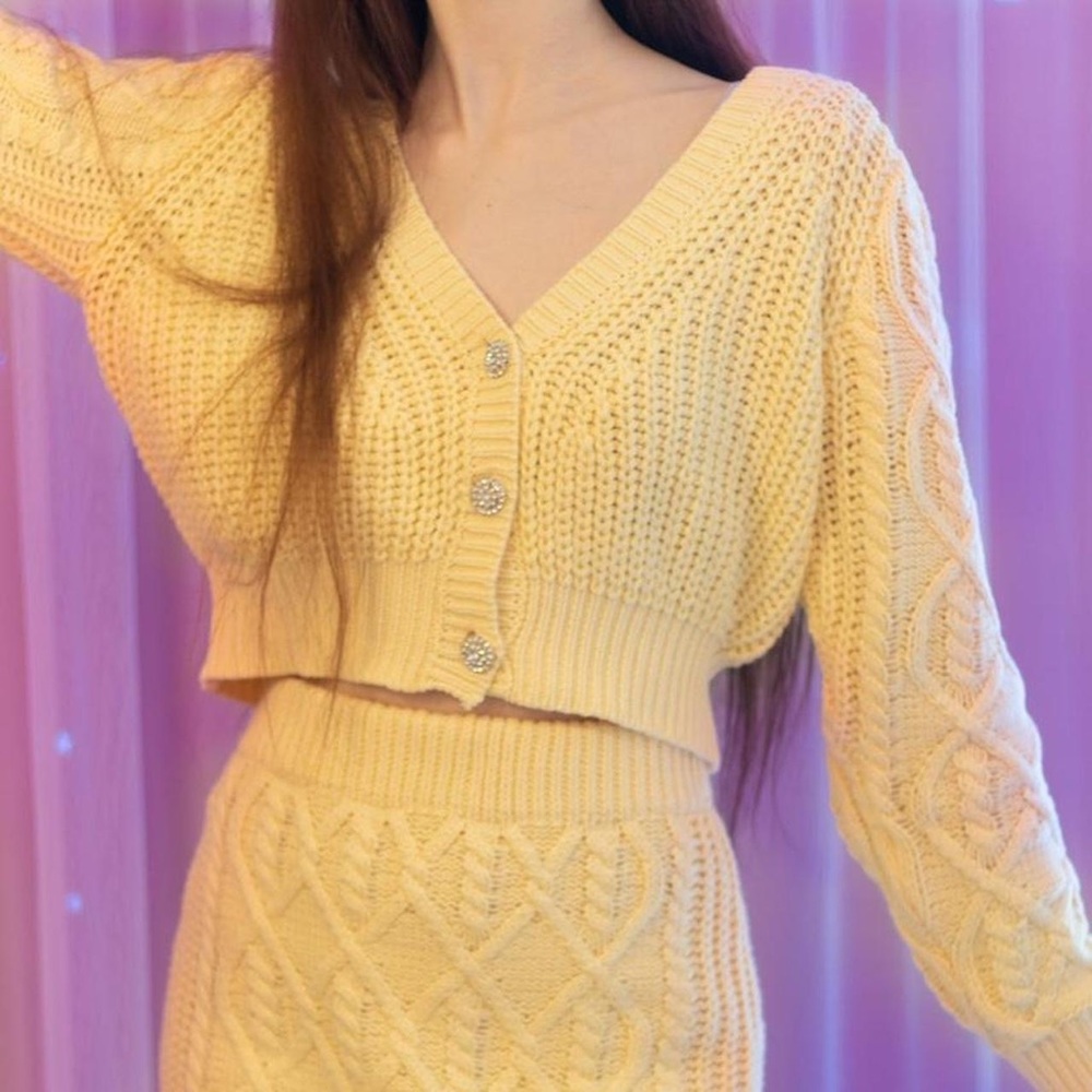 ✿Yellow Button-Detail Cardigan✿